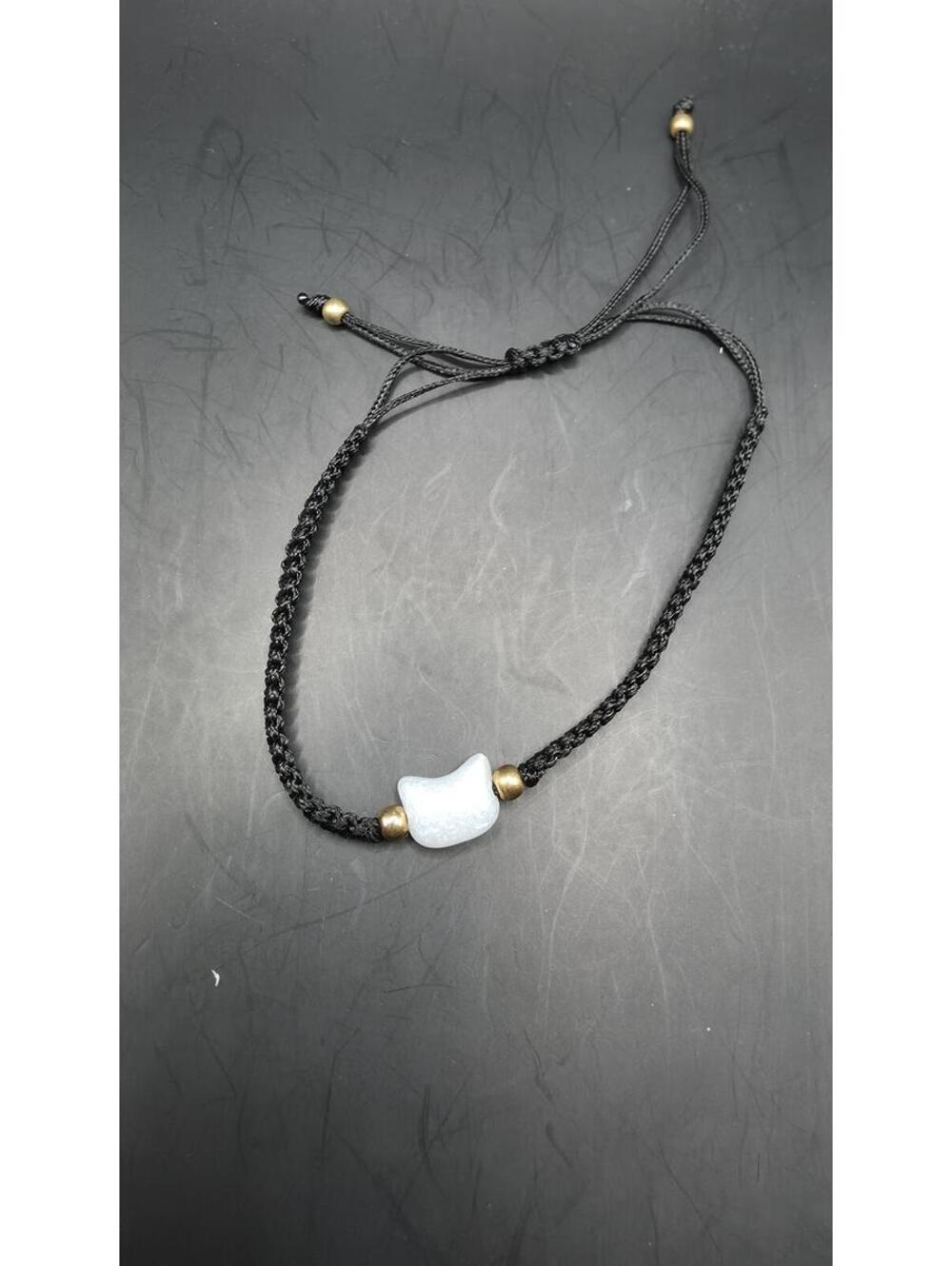 Black Braided Cord Bracelet with White Hello Kitty Cat Bead